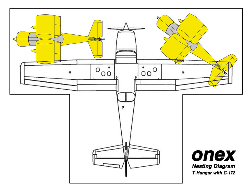Onex Nested in a T-Hangar with a C-172