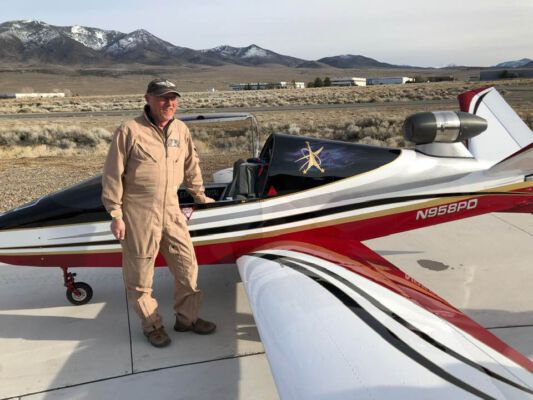 A proud Paul Dye after completing first flight in his SubSonex!