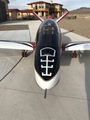 Faux refueling port with a practical element: a NO PUSH placard for the fiberglass nose cone.