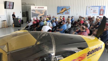 A large crowd turned-up at the Sonex Aircraft Open House to hear more about our new 2-place SubSonex JSX-2T.
